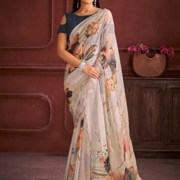 Saree Mall Off White Organza Self Saree with Blouse Piece-picture-30