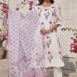RATAN JAIPUR White & Pink Sooti Kota Doria Dupatta-image-5