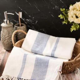 Fabindia Standalone White & Blue Woven Cotton Gamcha (Large)-picture-21
