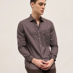 The Bear House Maroon Cotton Tailored Fit Print Formal Shirt-image-71