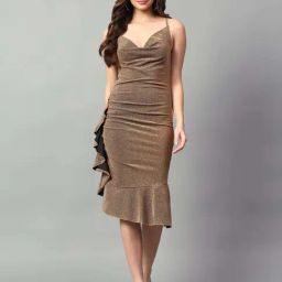 Kotty Brown Plain Bodycon Dress-image-1
