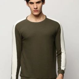 SHOWOFF Olive Slim Fit Self Pattern Sweatshirt-image-51