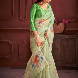Saree Mall Light Green Organza Self Saree with Blouse Piece-picture-44