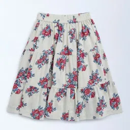 Utsa Kids by Westside Off-White Floral Tiered Cotton-Blend Skirt-picture-4
