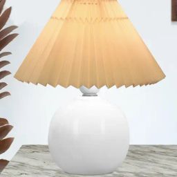 Homesake White Ceramic Bedside Pleated Shade Table Lamp-image-6