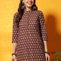 Meeranshi Purple Cotton Floral Print Straight Kurti-image-50