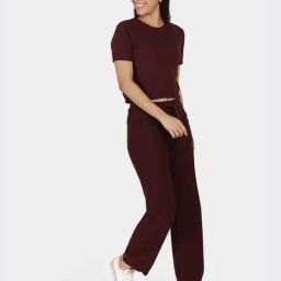BlissClub Burgundy Plain Mid Rise Pants-image-11