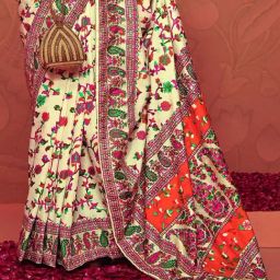 Stylum Cream Silk Printed Saree With Unstitched Blouse image 3