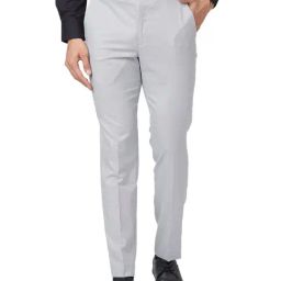 Park Avenue Grey Classic Fit Texture Trousers-image-53