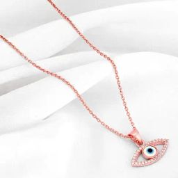 GIVA 925 Silver Rose Gold Evil Eye Pendant with Link Chain-image-59