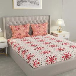 Raymond Home Red Cotton 177 TC Queen Bedsheet with 2 Pillow Covers-image-22