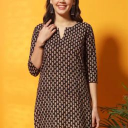 Meeranshi Black Cotton Floral Print Straight Kurti-picture-16