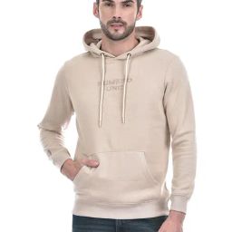 NUMERO UNO Beige Regular Fit Solid Hooded Neck Brushed Fleece Sweatshirt-image-18