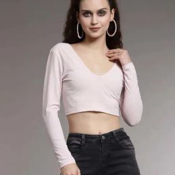 KASSUALLY Pink Regular Fit Crop Top-image-93