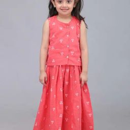 Biglilpeople Girls Peach Cotton Embroidery Lehenga-image-54