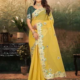 NANDKASHI Embellished Embroidered Pure Georgette Saree-image-2