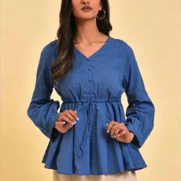 W Blue Cotton Self Pattern Top-48