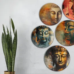 THE QUIRKY HOME Serene Expressions of Buddha Brown 5 Pieces Printed Ceramic Wall Plates-image-29