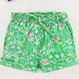 Ed-a-Mamma Kids Green & Pink Cotton Floral Print Shorts-image-32