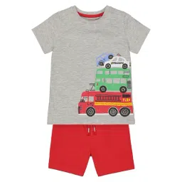 Mothercare Kids Grey & Red Printed T-Shirt with Shorts-image-23