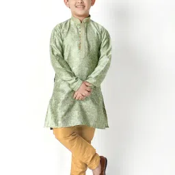 Pro-Ethic Style Developer Kids Light Green & Beige Printed Full Sleeves Kurta with Pyjamas-image-28