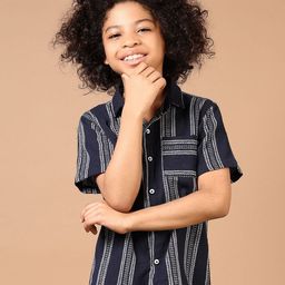 V-Mart Boys Spread Collar Vertical Striped Cotton Casual Shirt-image-84