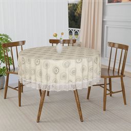 Kuber Industries Cream-Coloured Floral Printed Round 4-Seater Table Cover-38