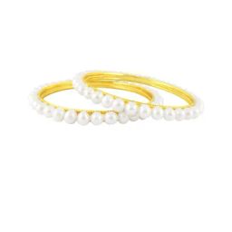 Sri Jagdamba Pearls Cordial Golden Alloy Round Bangles-21