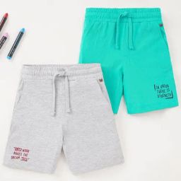 Ed-a-Mamma Kids Grey & Blue Cotton Printed Shorts (Pack of 2)-5