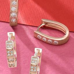 Zaveri Pearls Set of 2 Rose Gold Contemporary Hoop Earrings - ZPFK12792-42