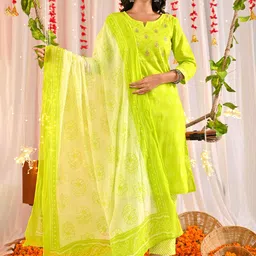 Moktika Bandhani Printed Gotta Patti Straight Kurta With Trouser & Dupatta-11