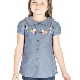 Cherry Crumble By Nitt Hyman Kids Blue Embroidered Top-image-3