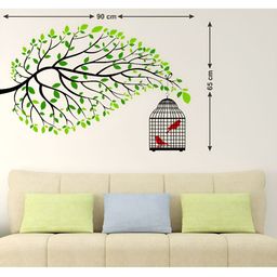 LANSTICK Green & Black Tree Branches With One Cage Printed Self-Adhesive WallStickers-image-29
