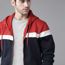 Roadster Men Navy Blue & Red Colourblocked Hooded Sweatshirt-image-38