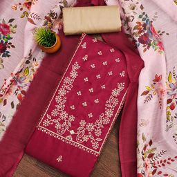 SAINOOR Floral Embroidered Organza Unstitched Dress Material-picture-31