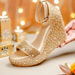 NR By Nidhi Rathi Embellished Ethnic High-Top Wedge Sandals-37