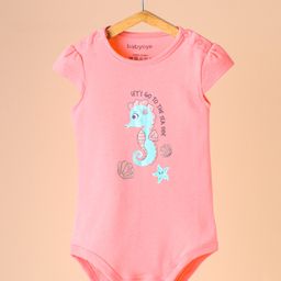 Babyoye Cap Sleeves Onesie Sea Horse Print - Coral-image-48