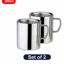 Falcon Steel Wake Up Mug Set Of 2 Silver - 280 ml-24