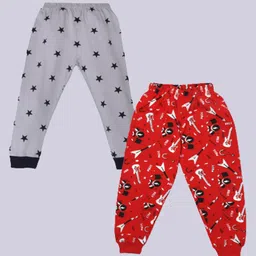 Kiwi 100% Cotton Pack of 2 Musical Instruments & Stars Printed Ribbed Bottom Track Pants - Red & Grey-picture-46