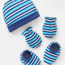 Babyhug 100% Cotton Striped Cap Mittens & Booties Navy Blue - Diameter 10.5 cm-image-53