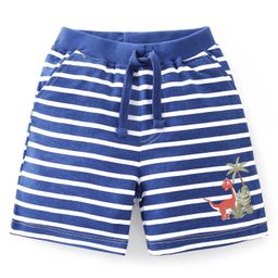 Babyhug Cotton Mid Thigh Length Shorts Dino Print - White & Navy Blue-image-13