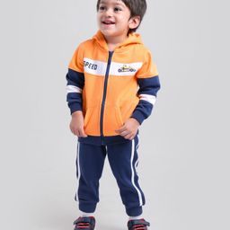 Babyoye 100% Cotton Knit Full Sleeves Hooded Winter Wear Suit with Car Print - Orange-picture-25