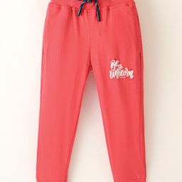 Olio Kids Cotton Sinker Full Length Lounge Pant Text Print - Pink-image-77