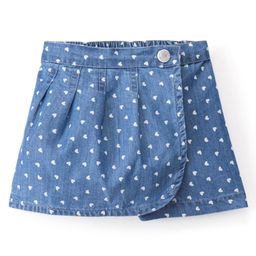 Babyhug 100% Cotton Mid Thigh Frill Skorts Heart Print Colour - Blue-image-29