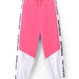 Pine Kids 100% Cotton Terry Knit Full Length Cut & Sew Jogger Text Print - Pink-image-29