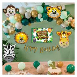 Special You Birthday Decoration DIY Combo Kit Jungle Theme with Green Gold and White Balloons and Animal Face Foil balloons Welcome Jungle Poster and Happy Birthday banner- Green- Pack of 72 Items-picture-15