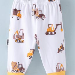Child World Interlock Cotton Knit Full Length Lounge  Pant JCB Print - Yellow & White-image-89