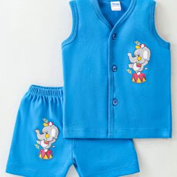 Tango Single Jersey Knit Sleeveless Night Suit Elephant Print - Royal Blue-image-22