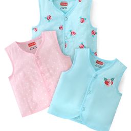 Babyhug 100% Cotton Woven Front Open Sleeveless Jhablas Floral Print Pack of 3- Pink & Blue-image-83