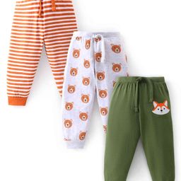 Babyhug Cotton Knit Full Length Lounge Pants with Striped & Bear Print Pack of 3 - Multicolor-picture-19